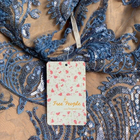 Free People Night Shimmers Mini Dress in Blue Size 10 - Picture 7 of 9